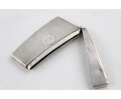 Vintage hallmarked 1919 Birmingham sterling silver calling card case, with engine turned design and personalised cartouche ma