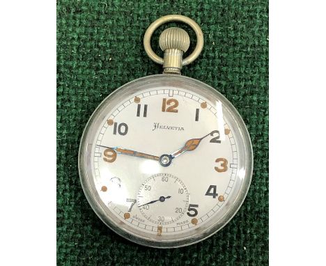 Vintage gents Heletia GS/TP WW2 period pocket watch, hand-wind working but no warranty given with military arrow and GS/TP P5