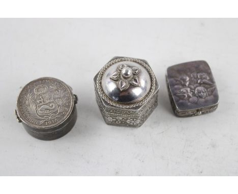 3 x Vintage 800 and 925 silver pill/ trinket boxes Inc cherubs (59g) 