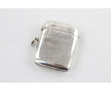 Antique hallmarked 1919 Chester silver  Vesta Case with engraving 'War Service 1914-18 W.D' Maker - Unidentifiable dimensions
