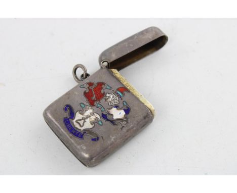 Antique hallmarked silver 1904 Chester vesta case with enamel detail maker - Albert Cohen and Charles Soloman - Cohen and Cha