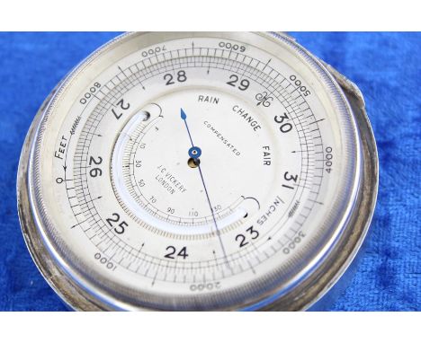Antique hallmarked 1908 London sterling silver cased J.C Vickery barometer hinge broken,  antique hallmark with engine turned