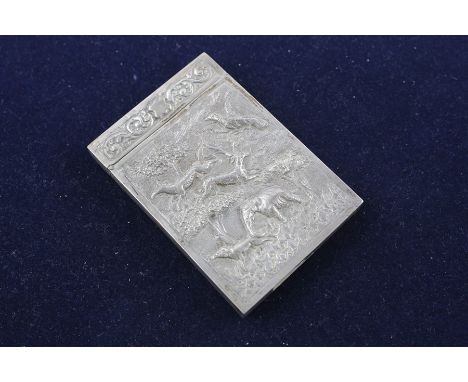 Vintage 800 silver card case with raised scenic designs (65g) XRF tested for purity, there are test marks to the baseDimensio