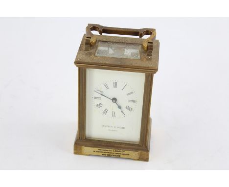 Vintage Mappin and Webb London heavy brass carriage clock, Key-Wind, with presentation plaque to front can be easily removedD