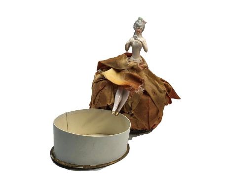 Antique porcelain half doll Art Deco lady trinket box with legs 