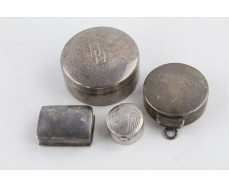 4 x Assorted vintage ladies stamped 925 silver pill boxes (57g) Items are in vintage condition signs of age &amp; use