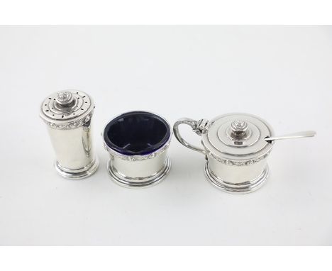 4 x Vintage hallmarked 925 silver cruet set and associated spoon (127g) hallmarked Birmingham 1951 maker Adie Brothers