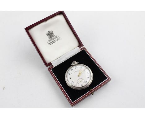 Vintage gents silver slimline pocket watch hand-wind cased (Maker - Locar watch chronometerdimensions - 5.5cm x 5.5cm Item is