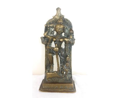 Indian bronze Hindu goddess Durga with wear from puja/worship, vintage possibly antique