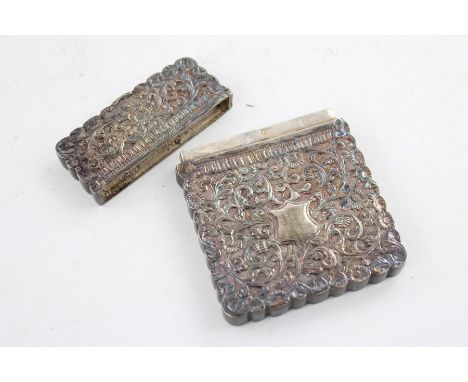 Vintage .925 sterling silver ornate calling card case with raised scrolling leaf decoration, XRF tested for purity approx mea