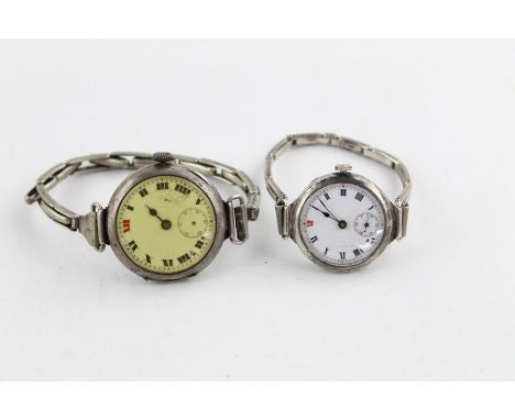 Vintage ladies stamped 925 silver trench style wristwatches, Hand-WindItems are in vintage condition, signs of age and use, o