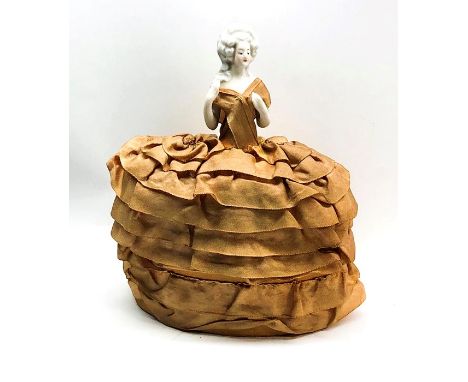 Large antique porcelain half Doll Art Deco Lady trinket box