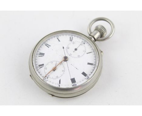 Vintage gents WW2 military issued chronograph pocket watch, hand-wind with pin set hands, large military crowsfoot to rear ca