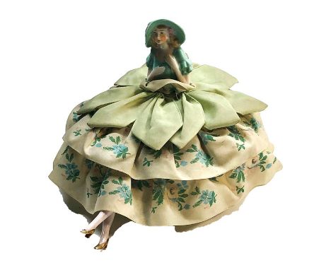  Antique porcelain half doll art deco Lady trinket box with legs 