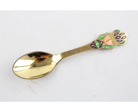 Vintage 1982 A.Michelsen Danish sterling silver gilt enamel Christmas spoon, with enamel figure, Stamped July 1982, signed by