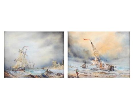 Lynton Porcelain Company - Pair; Clipper ships in trouble, each signed by Stefan Nowacki, polychrome enamel decorated porcela