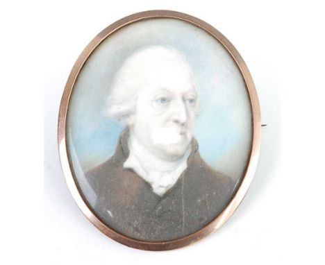 Late 18th century English school - Portrait miniature of Jonathan Pytts, wearing a black tunic and silk ruff, watercolour on 