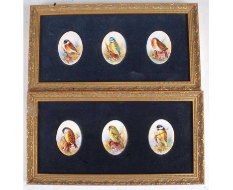 T.G. Abbots - a triptych set of six bird studies, polychrome enamel on porcelain, each signed, each measuring 7 x 5cm, framed