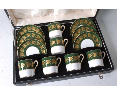 Two cased sets of six Spode bone china coffee cans and saucers, pattern No.Y7389, each with printed backstamps, case w.38.5cm