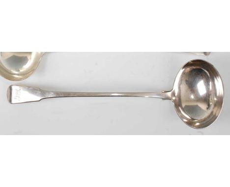 A George III silver soup ladle, in the Fiddle pattern, having monogrammed terminal, 6.2oz, maker Richard Crossley &amp; Georg