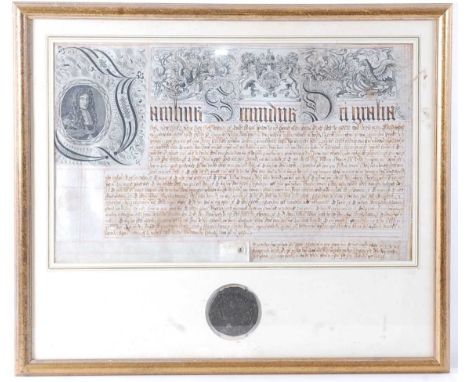 A James II (ruled 1685-1688) Exemplification of Common Recovery document, the Latin manuscript on vellum in brown ink and rul