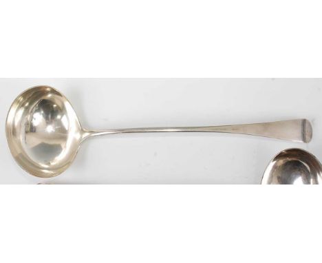 A George III silver soup ladle, in the Old English pattern, 5.3oz, maker John West, London 1818, 33cmCondition report: Very m