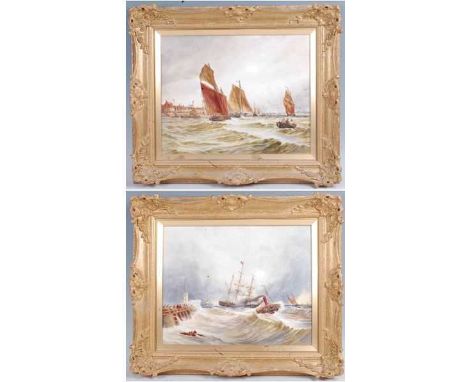 Attributed to Edward Salter (1860-1902) (ex-Royal Worcester) - Pair; Seascapes after Thomas Bush Hardy, polychrome on enamel 