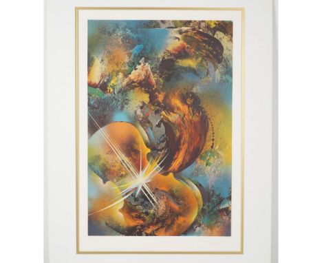 Vibrant limited edition serigraph titled Sound of Color - Mozart by acclaimed Mexican artist Leonardo Nierman (b. 1932). This