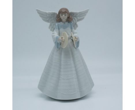 Lladro porcelain figurine titled Angelic Cymbalist, item number 1005876, features a graceful angel figure with wings spread w