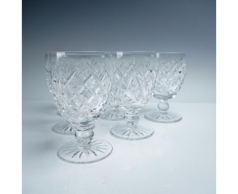 Set of six Waterford crystal claret wine glasses in the striking Donegal pattern, featuring elongated vertical and crosshatch