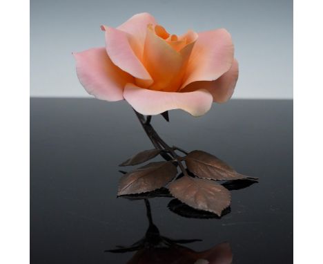 Boehm porcelain flower sculpture titled Elizabeth of Glamis, delicately modeled in the form of a fully bloomed rose with soft