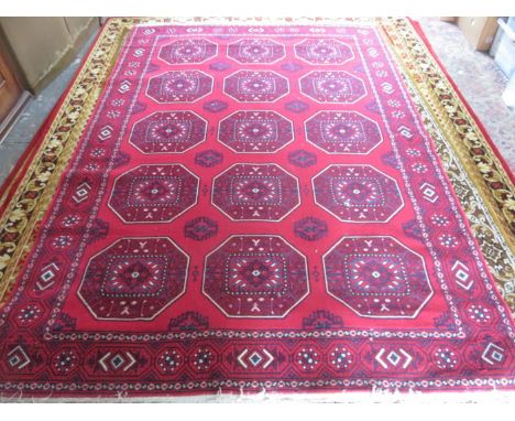 VINTAGE DECORATIVE RED FLOOR RUG, APPROXIMATELY 275cm x 190cm 