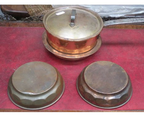 VINTAGE SWEDISH COPPER COOKING PAN AND TWO OTHER COPPER PIECES 