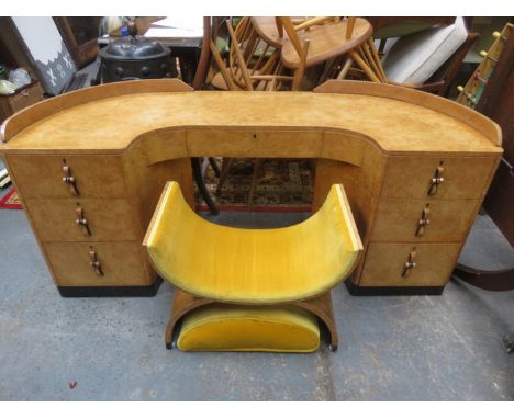GOOD QUALITY ART DECO BIRDS EYE MAPLE DRESSING TABLE AND STOOL 