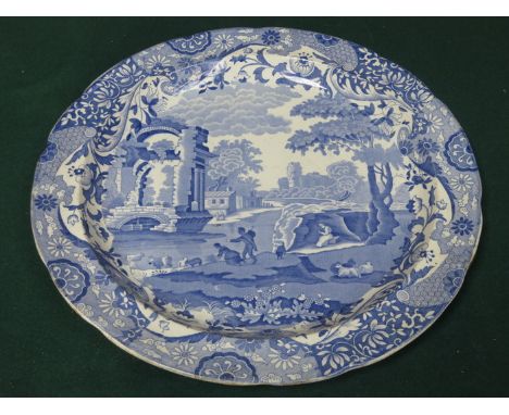 LARGE SPODE BLUE ITALIAN CERAMIC SHALLOW BOWL, DIAMETER APPROXIMATELY 37cm 