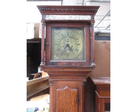 ANTIQUE OAK CASED LONGCASE  CLOCK WITH SQUARE BRASS DIAL BY THOMAS BRIDGE, WIGAN 