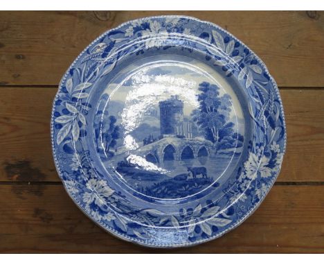 SET OF FIVE BLUE AND WHITE 'BRIDGE OF LUCANO' CERAMIC PLATES 