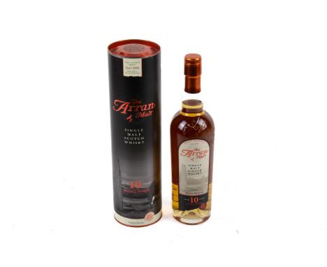 A bottle of The Arran Malt single malt Scotch whisky, 10 years. 700ml, in case