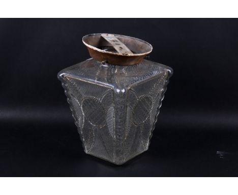 An Art Deco style pressed glass ceiling pendant light shade. Textured decoration. H24cm