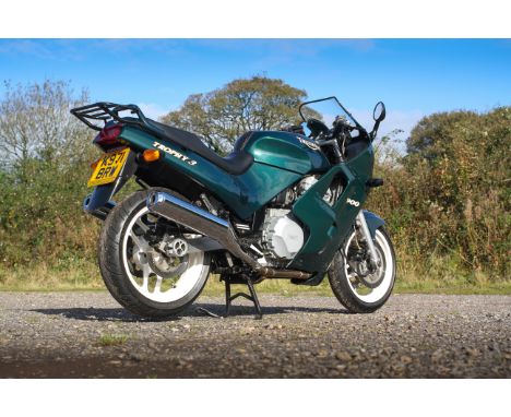 A 1993 Triumph Trophy 900 Triple Motorcycle. K971 BRW In British racing green, an early example from the Hinckley factory, 33