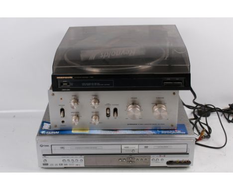 An assortment of hifi equipment. Comprising a Marantz automatic turntable, TT483. A Pioneer stereo amplifier model SA-5300; a