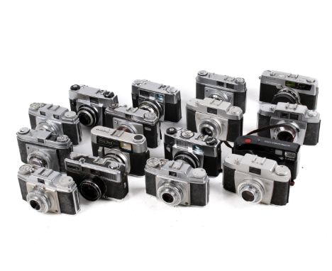 A collection of vintage film cameras. Including Kodak, Agfa and Petri, etc. 