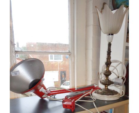 Red "anglepoise" lamp by HCF of Denmark and an ormolu table lamp