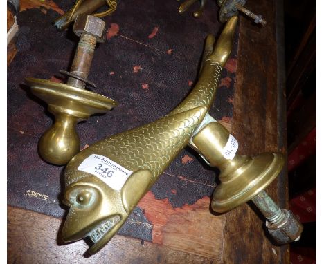 Heavy sea monster figural brass door knocker, approx. 11" long