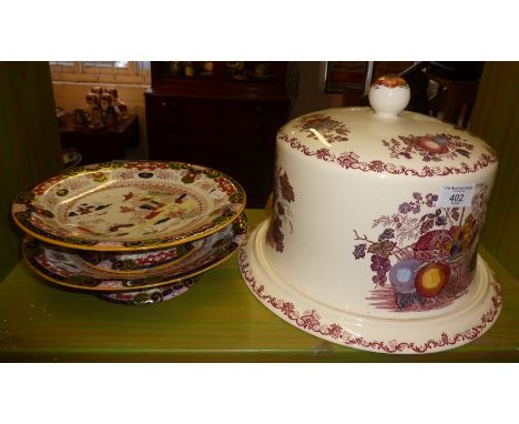 Masons Ironstone 'Fruit Basket' pattern, Stilton dish and pair of Ashworth china comports