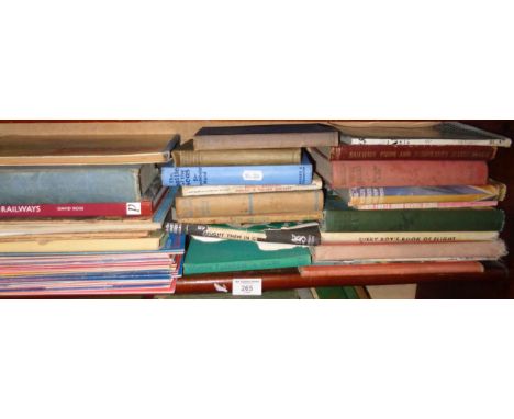 Shelf of assorted books including Aeroplanes, Trams, etc.