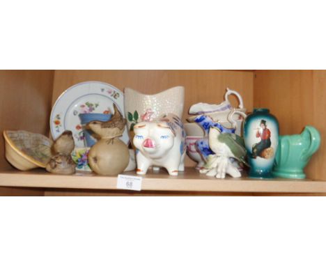 Assorted china and pottery including Staffordshire figure, an Arthur Wood pig and others