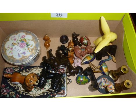 Assorted small china dogs and a 1950's Goebel yellow rabbit, etc.