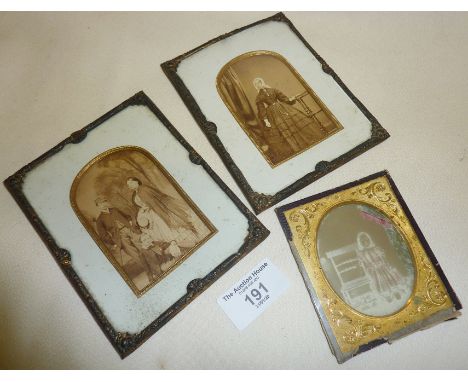 Old framed photographs, two tintypes and an ambrotype of a little girl