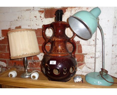 West Germany ceramic table lamp, a desk lamp and another